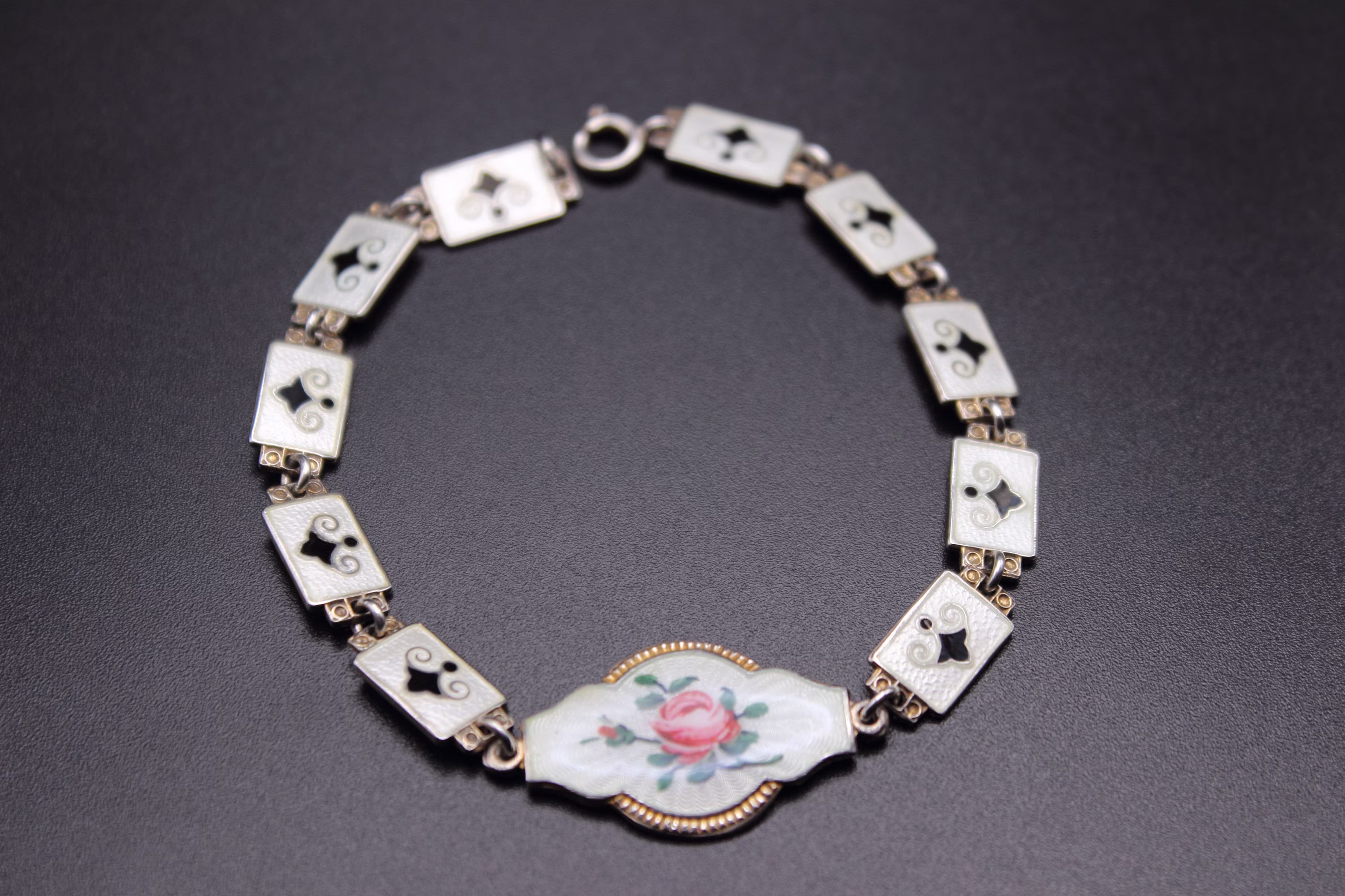 Vintage Norwegian Bracelet | Georg Rud Sterling Silver Hand-Painted Guilloche Enamel Handmade Mid-Century Mcm Free Shipping