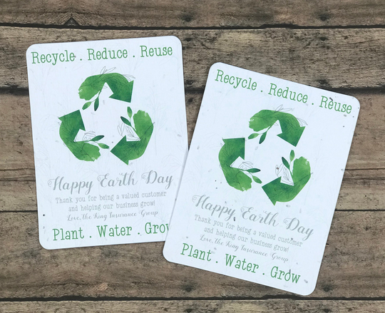 Earth Day Botanical Recycled Symbol Plantable Seed Paper Cards | Set Of 12 - Eco-Friendly Promotional Favors Globe Promo