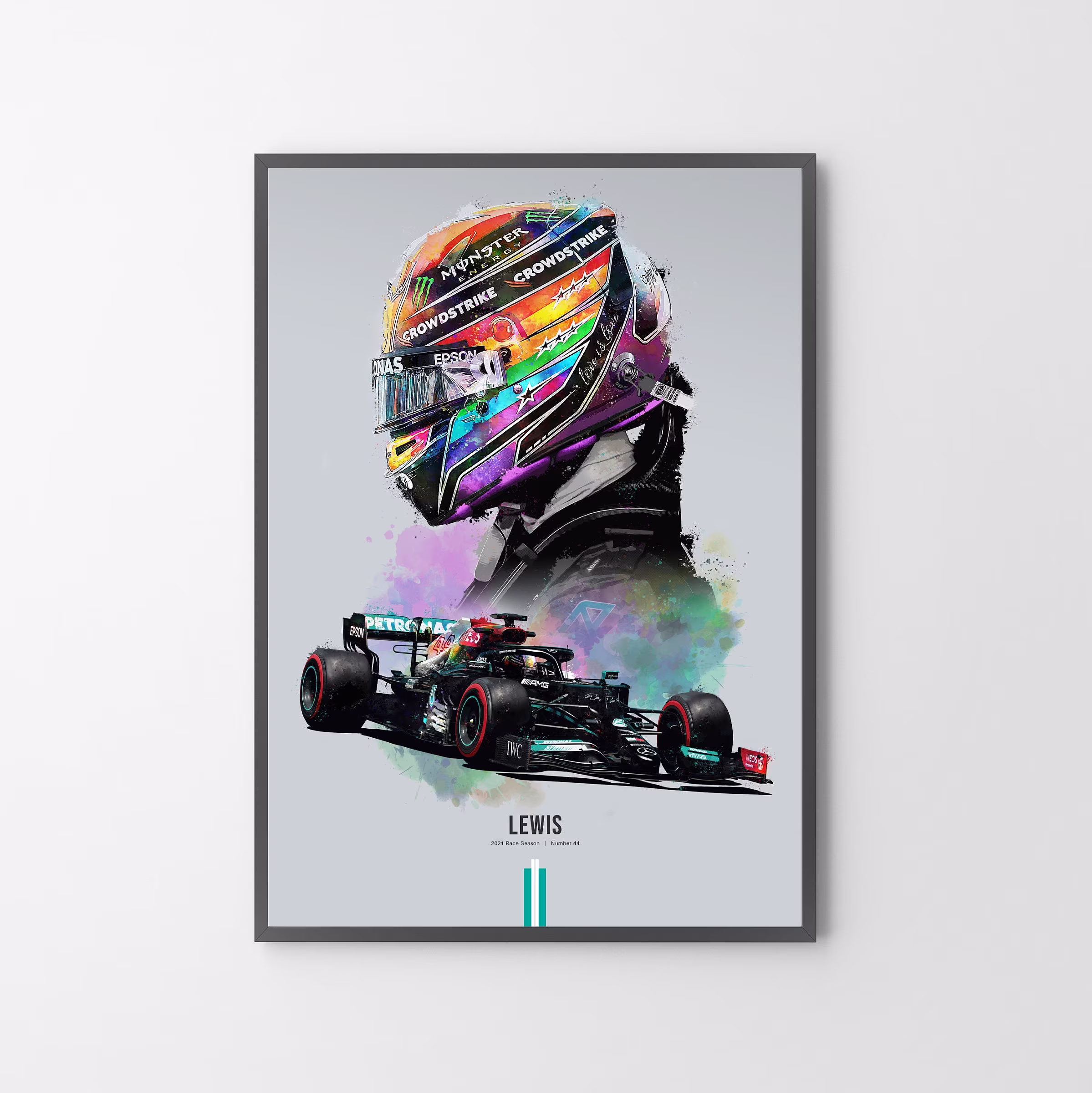 Lewis Hamilton F1 Car & Rainbow Helmet Qatar Grand Prix Poster Print | Illustration | Unframed