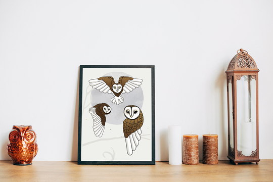 Owls, Magical Owls Print, Barn Shiny Paper Elegant Witchy Art, Owl Lovers