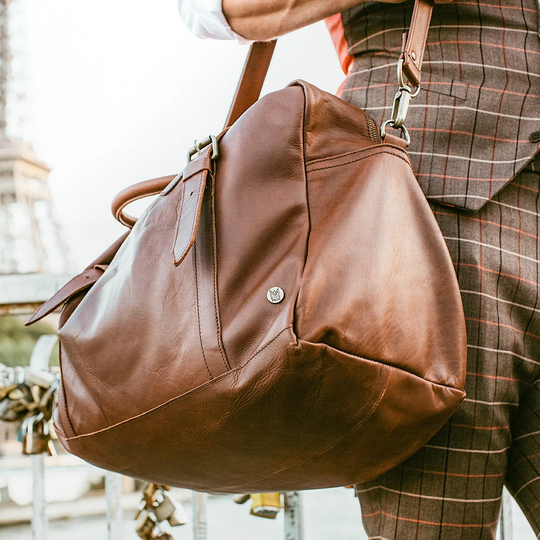 Personalized Leather Doctor Bag - Unisex Holdall Travel Overnight With Initials in Vintage Brown By Mahi