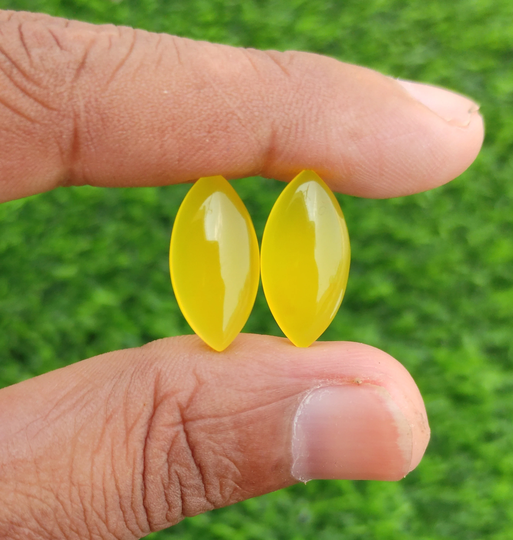 Yellow Chalcedony Pair Of Cabochon 5x10 Mm To 15x30 Mm All Calibrated Size Marquise Shape Gemstone For Jewelry Supplies Bezel Setting