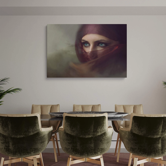 Arabian Woman Large Canvas Wall Art Picture Print Framed Satin Face Veil Portrait Fashion Niqab Headscarf Wrap Islamic Decor