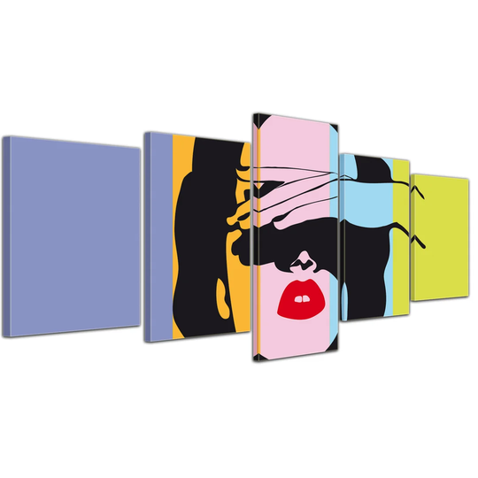 Retro Woman Pop Art Style 5-Piece Graphic Art on Canvas Set