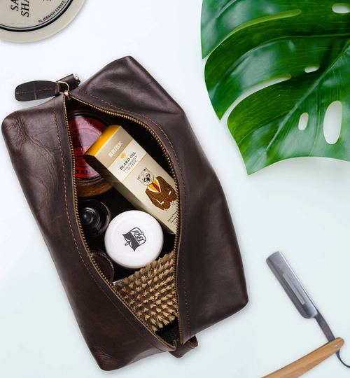 Mens Dopp Kit Leather Wash Bag - Personalised Initials & Internal Embroidery Bulk Discounts Shaving Toiletry Handmade By Mahi