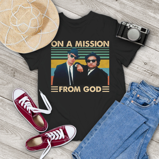 On A Mission From God Vintage 80S Comedy Movie T-Shirt, The Blues Brothers Shirt, Quote Gift Tee For You & Family