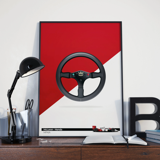 Ayrton Senna Mclaren Mp4/4 F1 Car Poster | Formula 1 Steering Wheel Hand Drawn