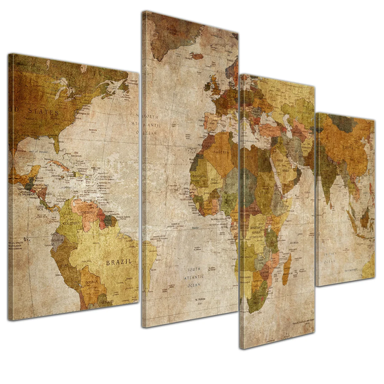 Retro World Map 4-Piece Graphic Art on Canvas Set