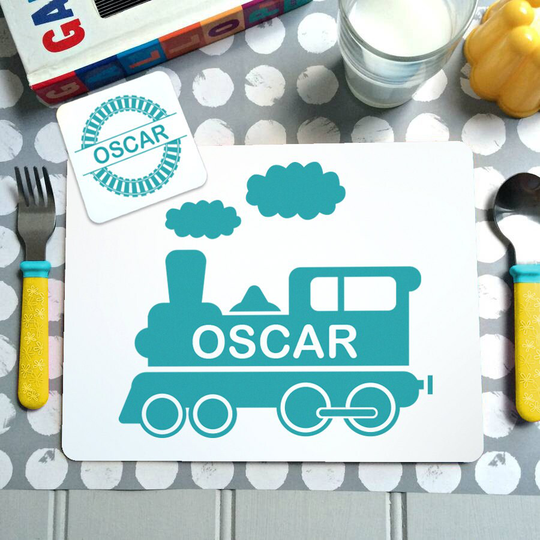 Personalised Children's Placemat & Coaster Set - Train Christmas Gift For Kids