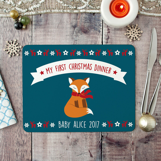 Personalised My First Christmas Dinner Placemat - Baby's Fox/Penguin/Polar Bear