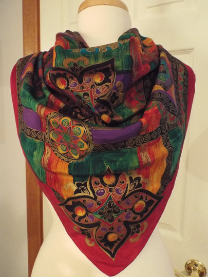Oscar De La Renta Beautiful Silk Scarf, Large Designer Retro Fashion Trend, Accessory, Gift, Fall