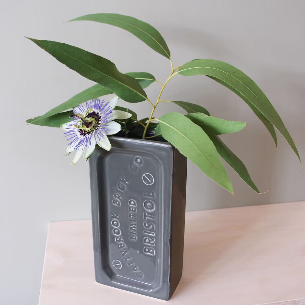 stunning Grey Brick Ceramic Vase | Flower Utensil Pot Great Gift Iconic Design Bristol