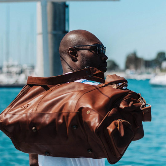 Handmade Premium Leather Holdall/Duffle - Personalized Weekend Bag Overnight in Vintage Brown By Mahi