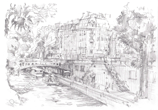 Paris. Print Of Handmade Sketch, Wall Art Print, Hanging Gift