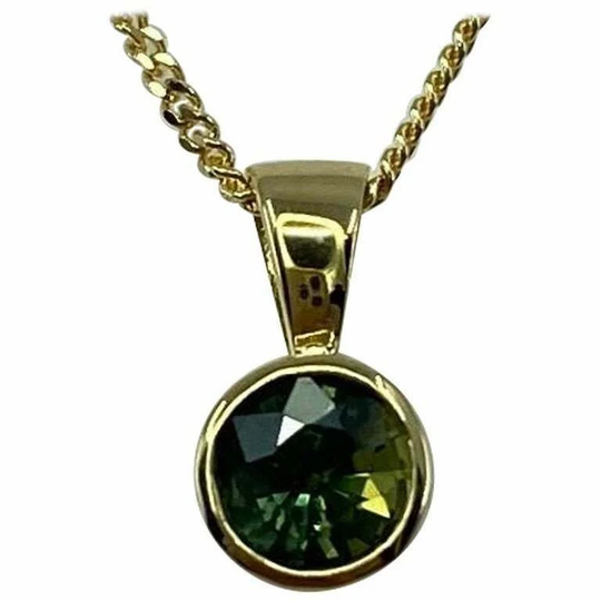 Unique Bi Colour Green Yellow Untreated Sapphire 18K Gold Pendant Rubover