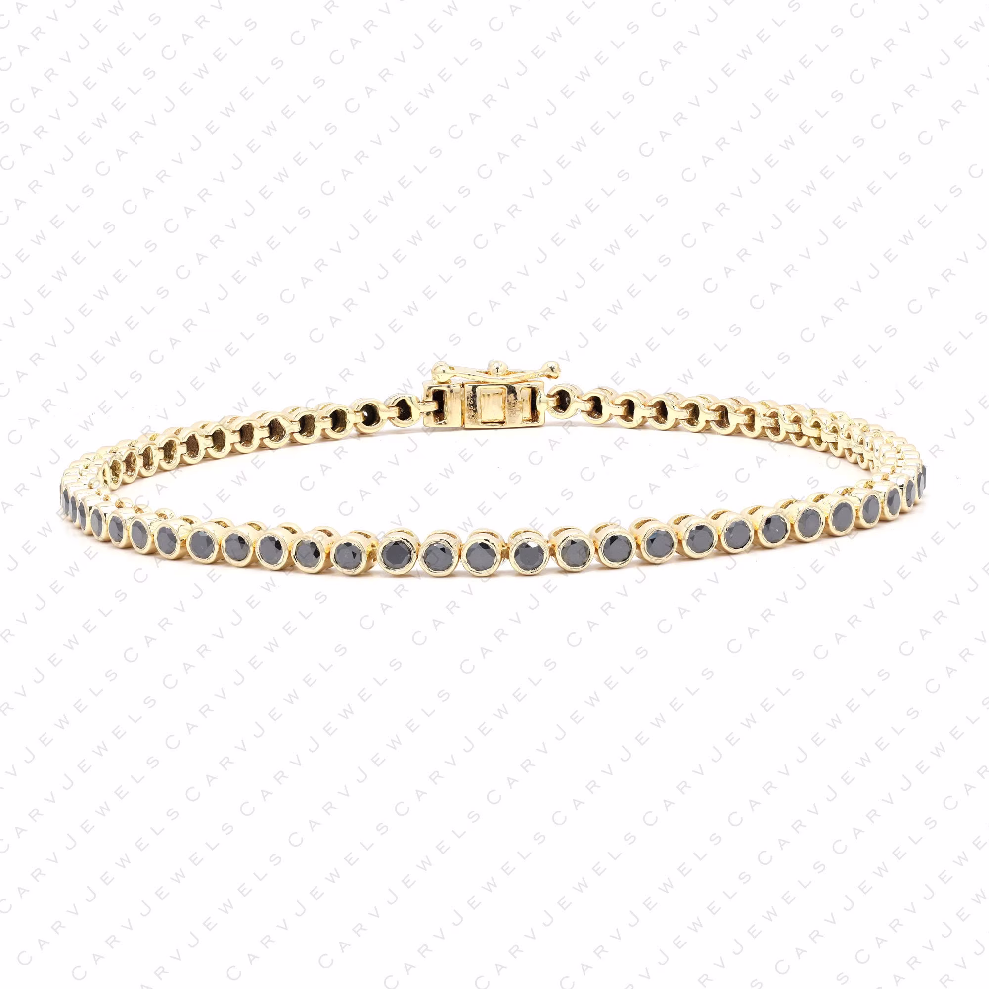 Real 2mm Black Diamond Tennis Bracelet, Solid 14K Gold, Delicate Bridal Thin Bracelet For Women