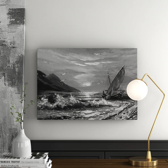Sailing Boat - Sunset Graphic Art on Canvas