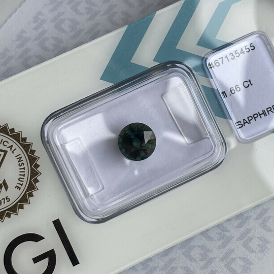 1.66Ct Fine Australian Deep Green Blue Teal Sapphire Round Diamond Cut Certified