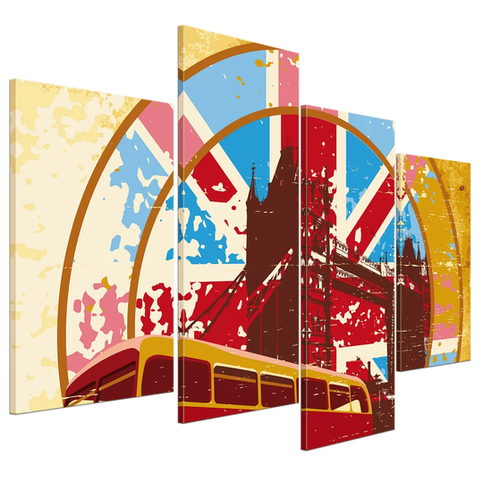 London Retro 4-Piece Graphic Art on Canvas Set