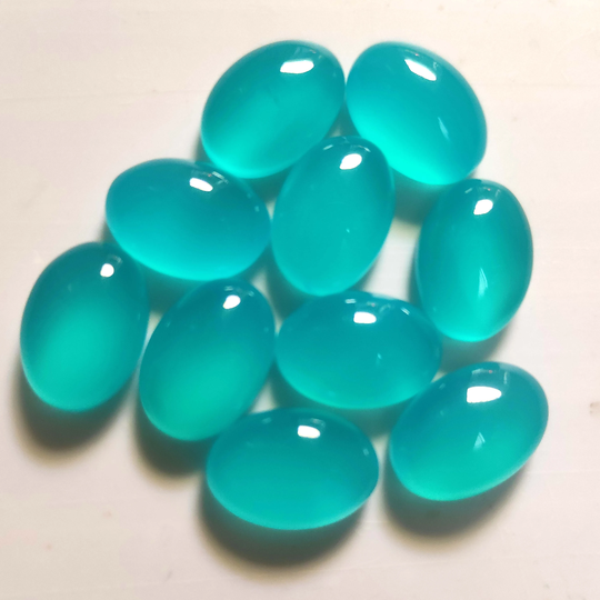 Paraiba Chalcedony, Oval Shape Gemstone, 6x4 Mm To 20x30 Mm Calibrated Size Loose Flat Back Cabochon For Making Jewelry, Ring