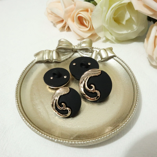 5 Pcs Shank Buttons Vintage Style 21mm(34L 25mm(40L Black & Gold Plastic Buttons, Button #1P14-21/25
