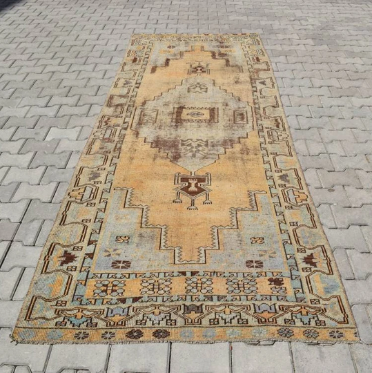 3x10 Pastel Runner, 3x10 Vintage Runner, 3x10 Turkish Runner Rug, Antique Wool Runner, Handmade Runner, Area Runner, 3'8x10'1 Ft, 711-K