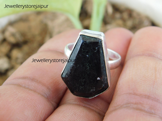 Coffin Nuummite Ring Solid Sterling Silver Ring Gemstone Black Stone Ringwomen's Ringgift For Herboho Ringdesigner Ring
