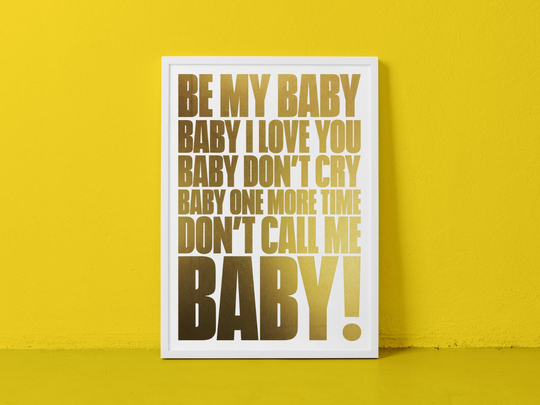 Funky Wall Art | Bold Typography Print Gold Graphic Screen Unique Home Decor Lyrics Gift Don't Call Me Baby