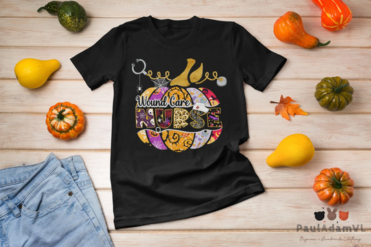 Halloween Scrubs Costume Pumpkin Leopard Wound Care Nurse T-Shirt, Shirt, Happy Shirt