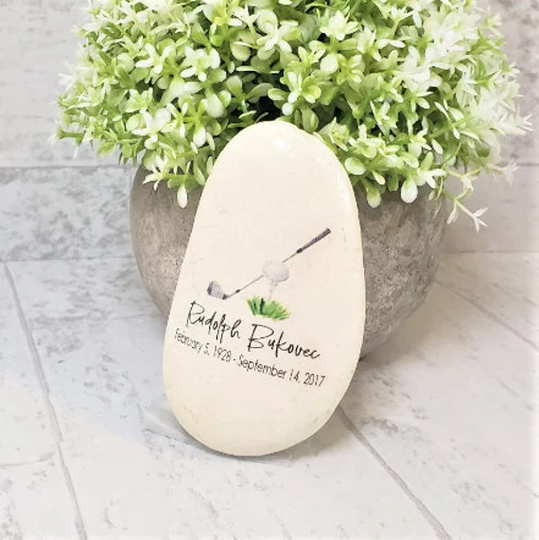 Golf Memorial Stone| Natural Stone, Personalizable, Remembrance Stone, Pocket Stone, Garden Stone, Memorial Rock, Condolence Gift, Keepsake