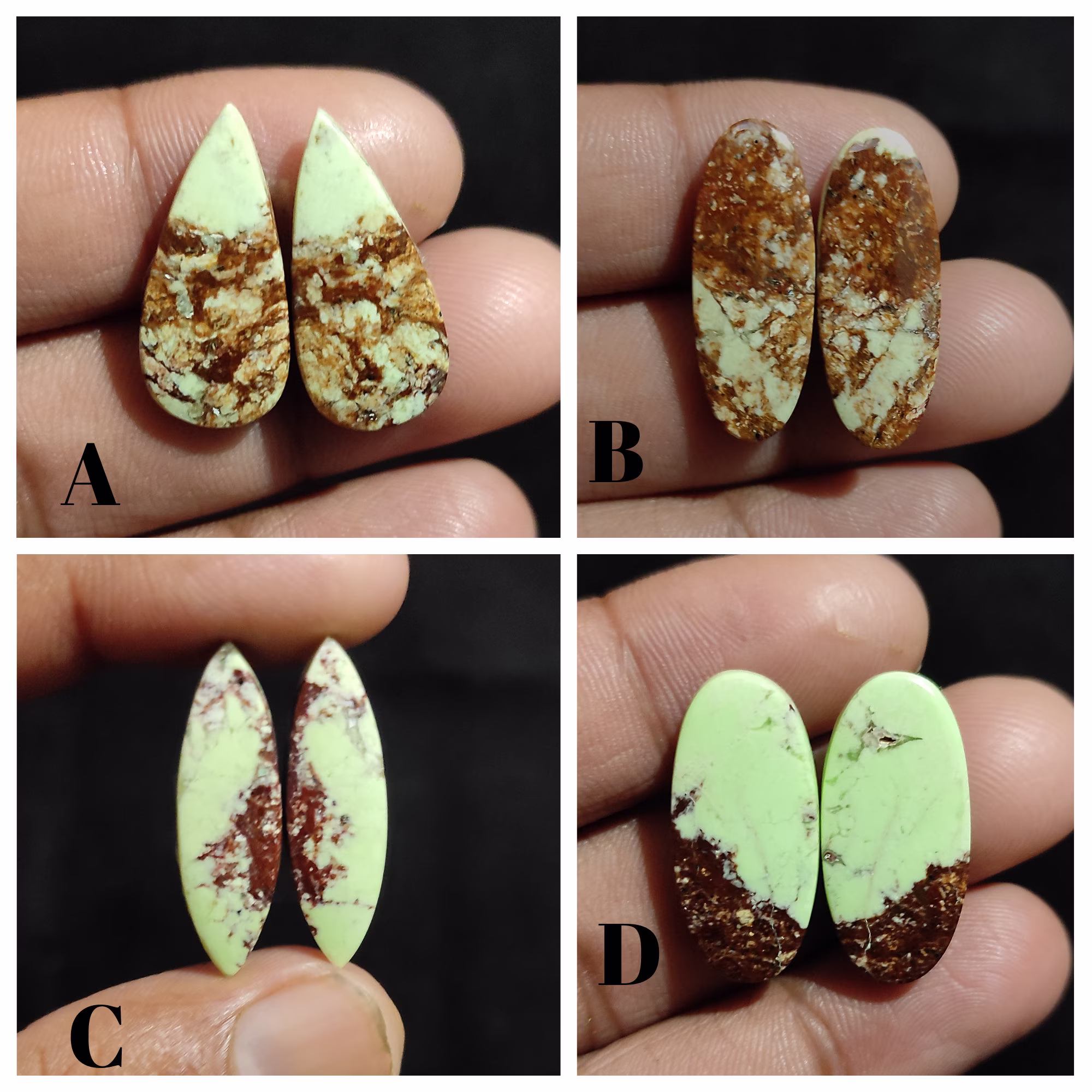 Aaa Quality Lemon Chrysoprase Pair Cabochon Mix Shape Natural Matched Pair Of Stone For Jewelry Making