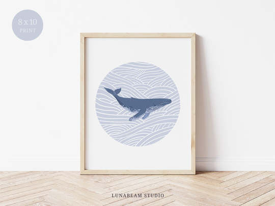 Kids Humpback Whale Art Print - Ocean Animals, Blue Room Art, Nautical Nursery, Wall Decor, Playroom Children's