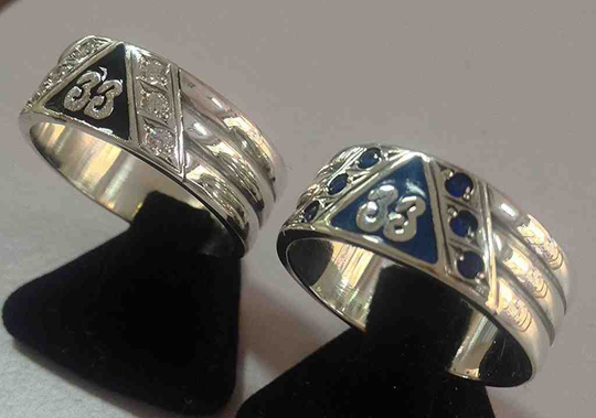 Masonic Silver Ring Rite 33 Degree Handmade Black/Blue Enamel Swarovski All Sizes