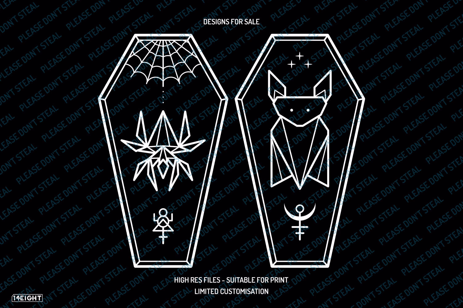 Coffin Critters - Digital Artwork For Sale/Spider Logo Design Bat Brand Merchandise Dark Art Graphic Coffin Goth Illustration