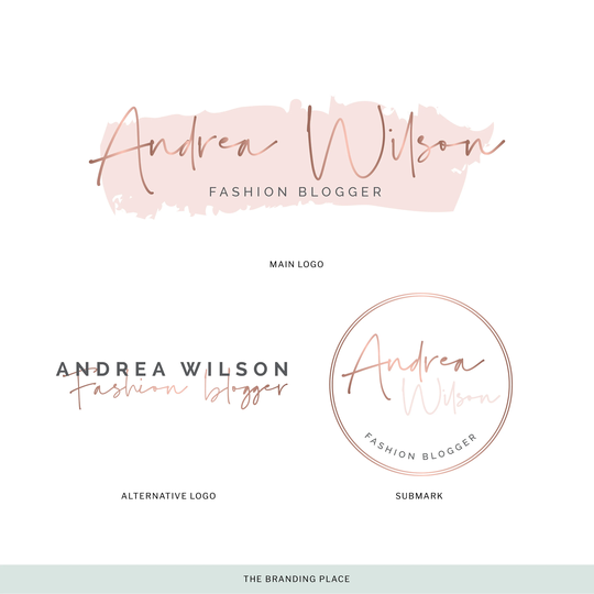 Fashion Blogger Logo Design, Premade Logo | Signature Rosegold Calligraphy Business Package Branding Kit(No.27