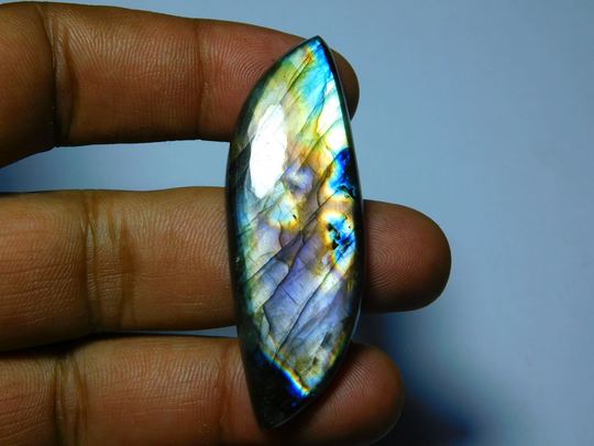 A++ Very Rare Purple Labradorite Spectrolite Cabochon, Gorgeous Color Flasy Fire Gemstone 74Cts. | 57x19mm