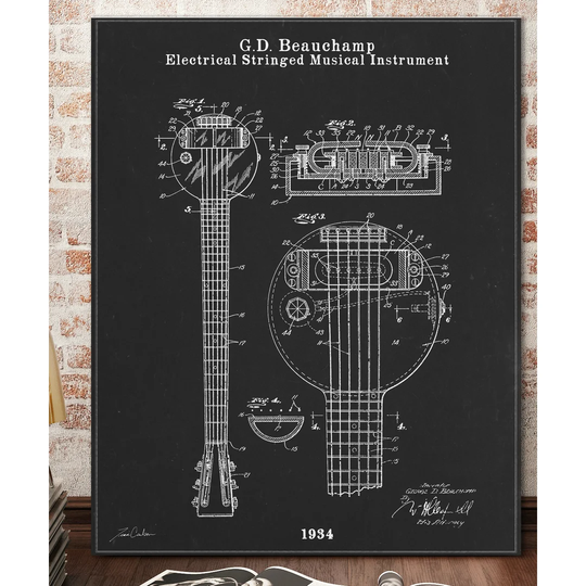 G.D. Beauchamp Electrical Stringed Musical Instrument by Tina Carlson - Wrapped Canvas Graphic Art Print