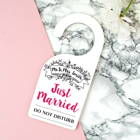 Just Married Door Sign, Personalised Newlyweds Hanger, Gift For Couple