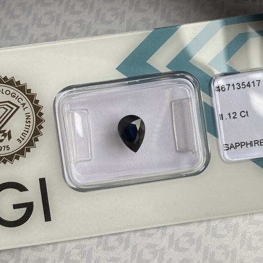 1.12Ct Deep Blue Sapphire Pear Teardrop Cut Igi Certified Loose Rare Gem