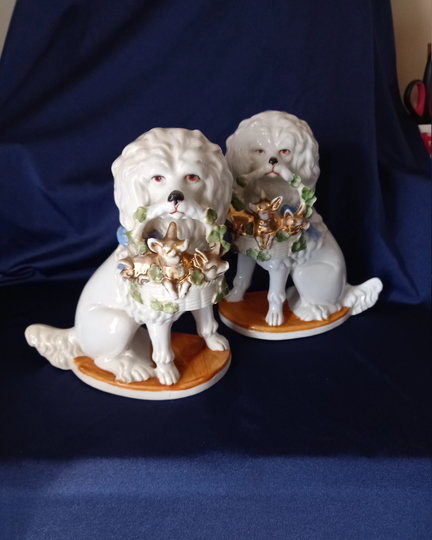 Antique Mantel Dogs, Wally German Porcelain, Pair Of Flatback, Room Decor, Interiors, Dogs