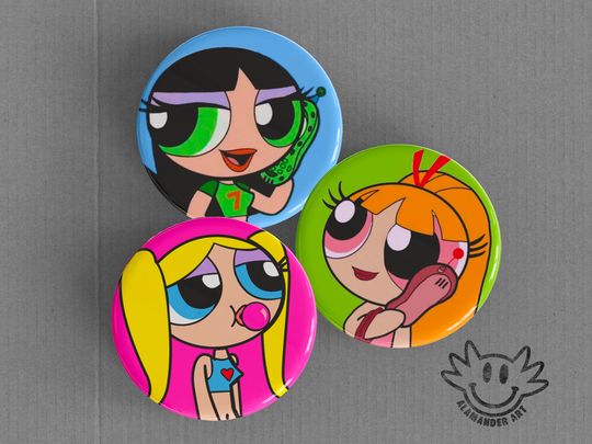 Powderpuff Girls Teen Y2K Pinback Buttons - 1.5