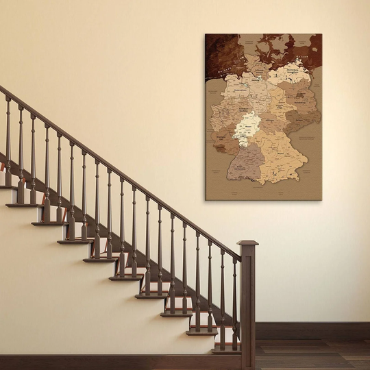 Map of Germany Graphic Art Print on Canvas in Brown/Beige