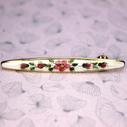 David Andersen Brooch - A Norwegian Vermeil Sterling Silver & Hand Painted Guilloche Enamel Feat. Roses Free Delivery