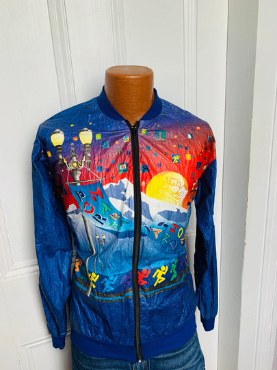 80's Vintage Men's Graphic Art Portland Marathon Vaporwave Windbreaker Jacket Med