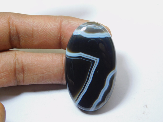Top Grade Natural Black Banded Agate Cabochon Gemstone Loose Stone 82 Ct 46 X 27 Mm # 1892