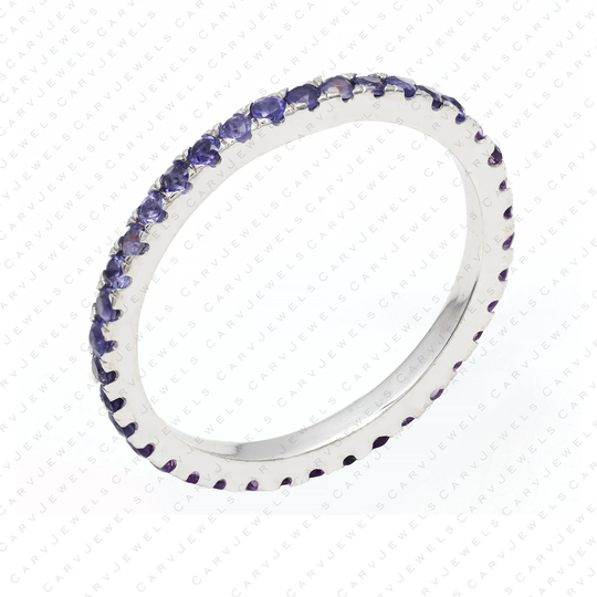 14K Solid Gold Natural Amethyst Eternity Band, Ring, Birthstone Wedding Band , Purple Gemstone Ring