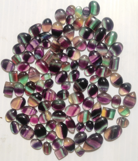 Natural Fluorite, Cabochon Lot, Gemstone Multi Color Fluorite Gemstone, 9 To 18 Mm Mix Shape For Jewelry Making, Smooth Cabs