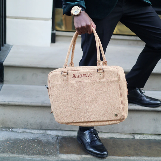 Personalized Vegan Cork Leather Briefcase - Work Bag Satchel 15 Inch Laptop Capacity in Handmade By Mahi