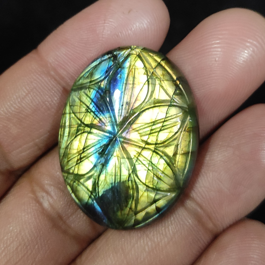 34x26 Mm Carving Labradorite Gemstone Oval Shape Carved 59 Ct Mughal Carving For Pendant Wire Wrapping Jewelry Making