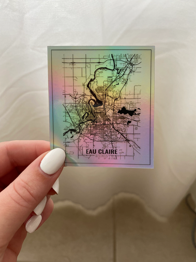 Eau Claire Holographic Sticker, Wi City Map Black & White Uw Sticker, Gifts, Wisconsin